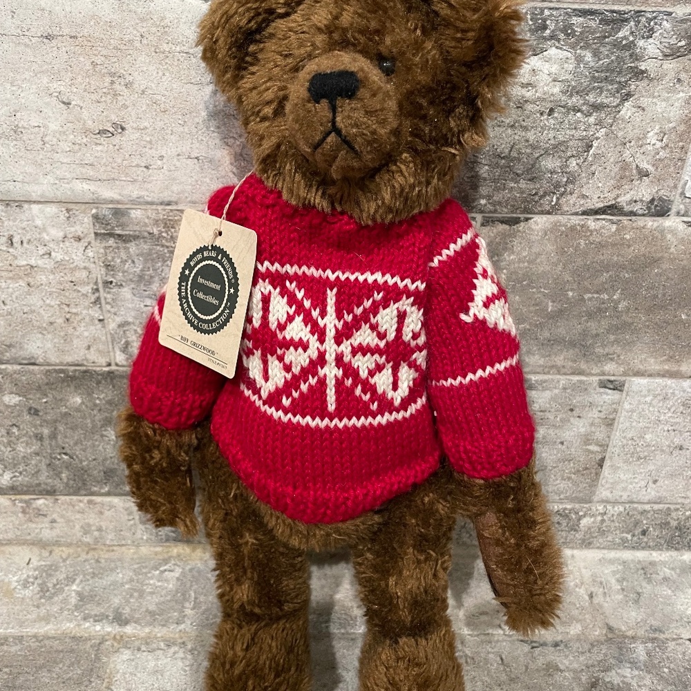 ❤️ BOYDS BEAR BIFF GRIZZWOOD RED SWEATER BEAR  912617 NEW VINTAGE